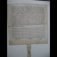 Charter (starr) for the Northampton Jewish Cemetery, c. 1271, (Permission British Library, MS Add. Charter 71355)