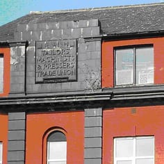 Detail of plaque on Jewish Tailors' Union Building (1910)