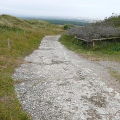 The View Point at the HIghest Point of the Jew's Road Looking towards Hardelot and Mt St. Frieux.  Many Foot Prints are Visible, as well as the Traces of Light-Railway Track (fore-ground).
