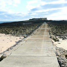 Raz Island and Causeway. The Germans refortified the island and constructed the causeway using slave labour.