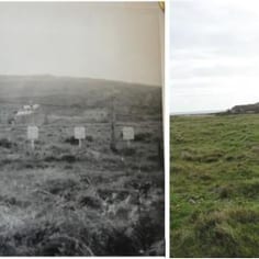 Comparative Photography showing the Jewish cemetery site past and present.  A small earthwork can be seen in both photographs.