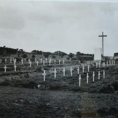 The German Cemetery depicted during or at the end of the war.  The cemetery has now been largely dismantled. (Ph. Alderney Museum)