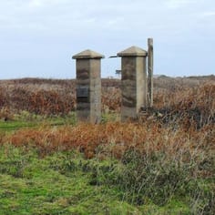 Outside of the gates of Camp Sylt, the most western SS concentration camp and the only concentration camp on British territory.  The gates were frequently used for the execution of prisoners.