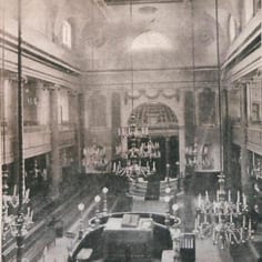 A historic photograph of the Great Synagogue at Dukes Place at the center of Ashkenasic Anglo-Jewish life until its destruction in the Second World War.