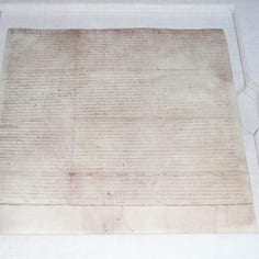 The Feretory and Magna Carta Facsimile (map, no. 4) - The Magna Carta facsimile at the Cathedral.  The Lincoln original can now be viewed at the Castle in a major new exhibition.  Magna Carta contains clauses specifically concerning money lending by Jews.  These were prejudical to the Jewish community.