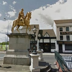 Market Place - A  gilt equestrian statue of William III which was embellished with a crown by local patriotic Jews.