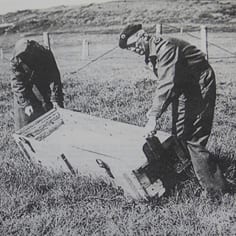 The false coffin used to transport and bury slave workers as discovered on Longis common at the end of the War.