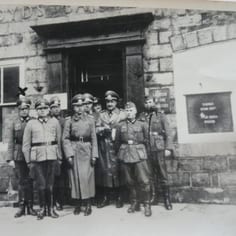 Major Hoffman pictured in front of Lloyds Bank, St Annes (arrowed).  He was in charge of all construction and slave labour but avoided justice at the end of the War.