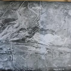 Allied Aerial image of La Coupole (i.e. Wizernes) in World War II, showing the base and the giant dome under-construction.