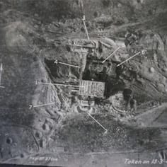 The V2 Blockhouse d'Eperlecques depicted in an Allied aerial image dated 13.3.44.  A vast slave labour force was used to construct this V weapon site.