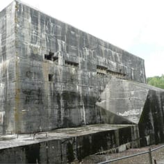 Part of the V2 Blockhouse of d'Eperlecques today.  The base was substantially damaged in Allied bombing raids with Tallboy bombs.