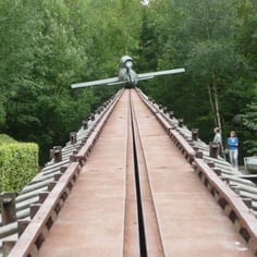 A VI Rocket and launch ramp reconstructed at the Eperlecques blockhouse.  Many slave workers were employed on V-Weapon project all across the region.