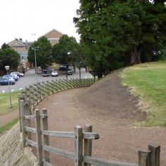Remains of the former Motte of Bedford Castle, important in medieval Jewish life in Bedford and Bedford Jews helped hold the castle against the King, in the siege of 1244.  All of the defenders were executed.