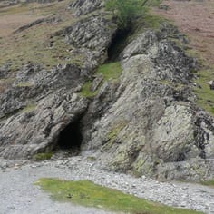 Main entrance to the Goldscope Mine (St George's Shaft) cutting into earlier open mining of Copper viens.