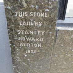 Foundation Stone of Burton's, High Street.  Burton set up his clothes shop at 233 High Street, in 1933 and then established a factory at 43 High Street.