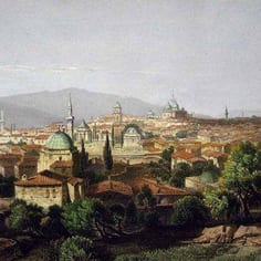 Ancient Bursa, in Turkey.  G.W. Leitner's mother moved the family to Turkey where she married Dr Leitner and converted to Protestantism. Dr. J. M. Leitner had converted from Judaism to Protestantism and was baptised in October 1844, having read one of the gospels in the house of a Jewish friend.